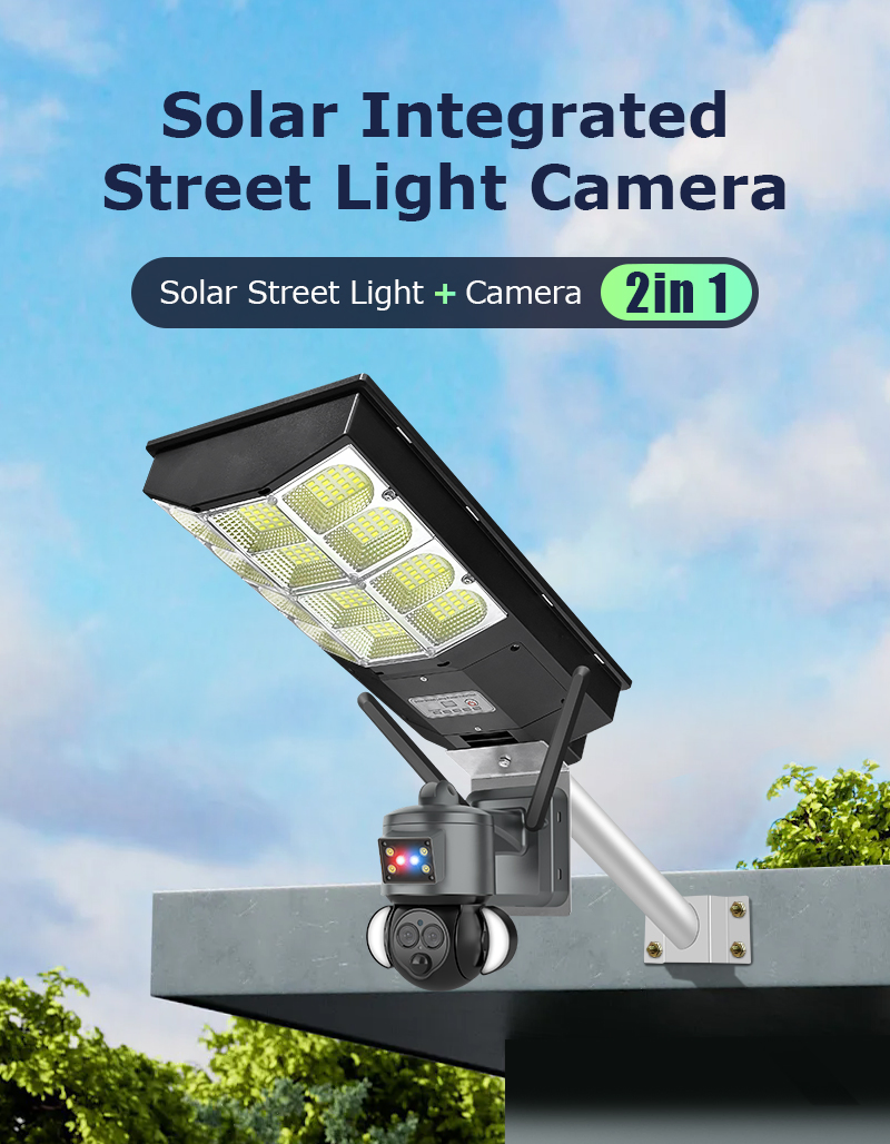 12X 4G WiFi 2 in 1 Home Smart Dual Lens Camera Street Light Lamp PTZ CCTV Camera with Full Color Night Vision Dual Lens SD Card Local Storage