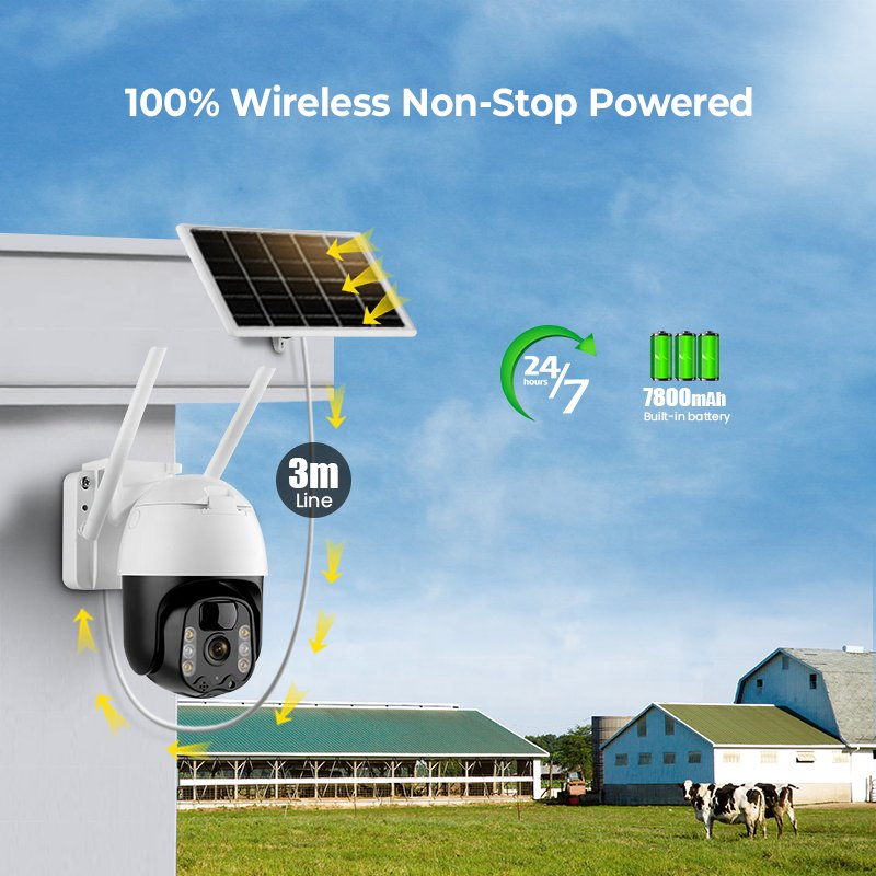 2K Solar PTZ Security Camera with Tuya, PIR, Two-Way Audio SD/Cloud Storage