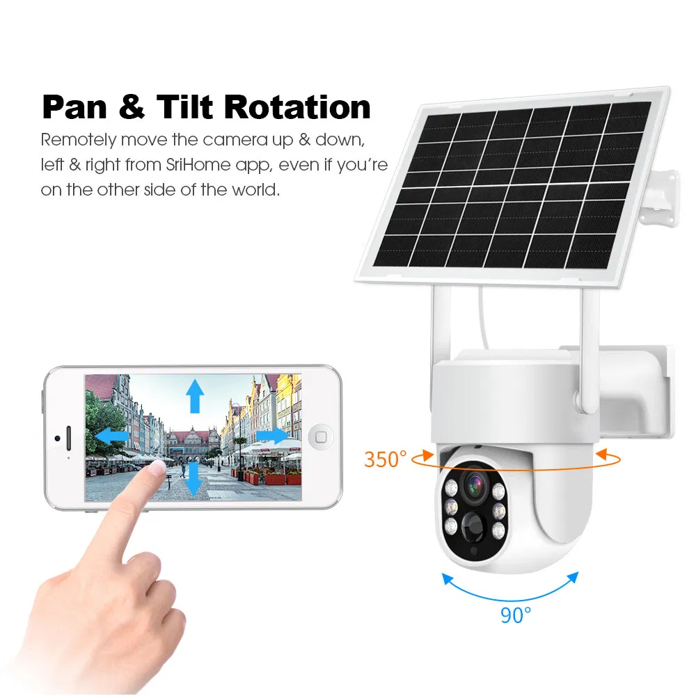 Wide View IR/Warm LED Double Light 4MP Full Color PTZ Solar 4G Camera Wireless Outdoor Smart Solar Panel Battery Security 4G Night Vision Waterproof Camera