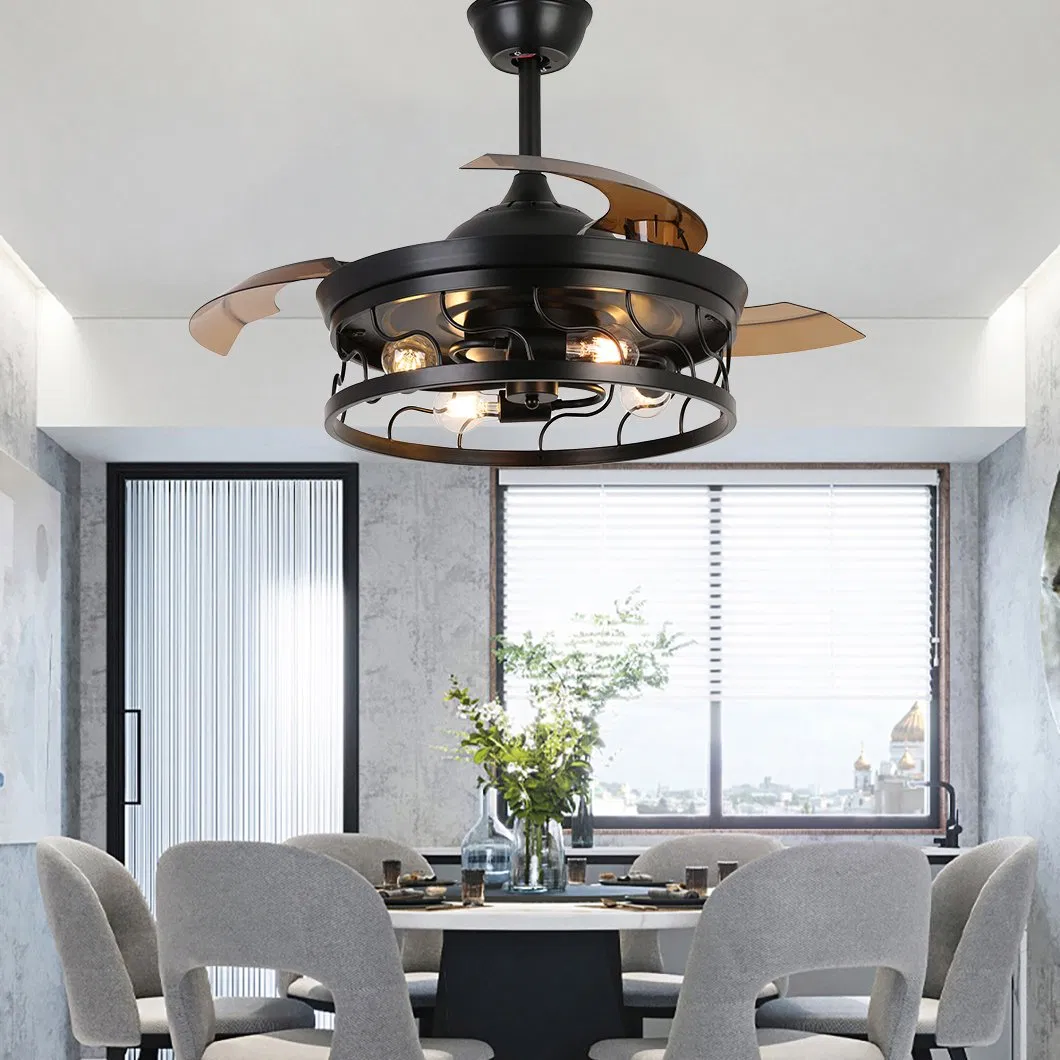 Iron DC Motor Hidden Blades Remote Control Invisible Ceiling Fan with LED Lighting