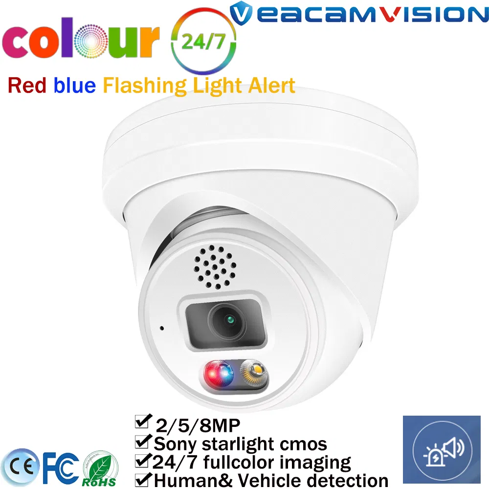 8MP Poe IP Camera Securtiy CCTV Camera with Two Way Audio Color Night Vision Motion Detect Red Blue Light Alert