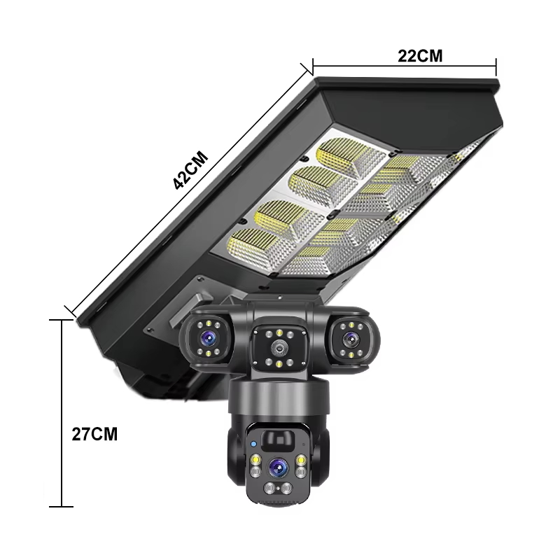 12MP Solar Street Light Camera 3lens PTZ 360 Home Security System 400W Panel CCTV Wireless WiFi Network Camera 4G Two Way Audio