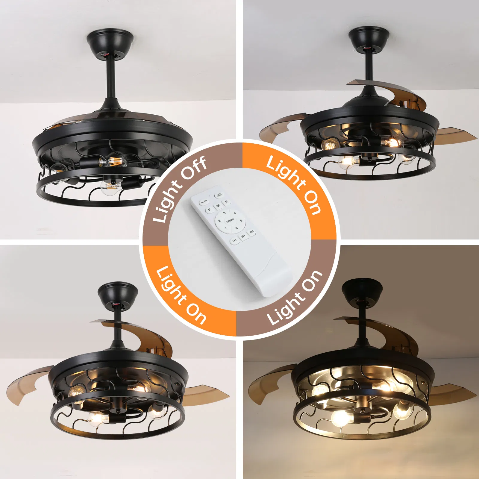 Iron DC Motor Hidden Blades Remote Control Invisible Ceiling Fan with LED Lighting