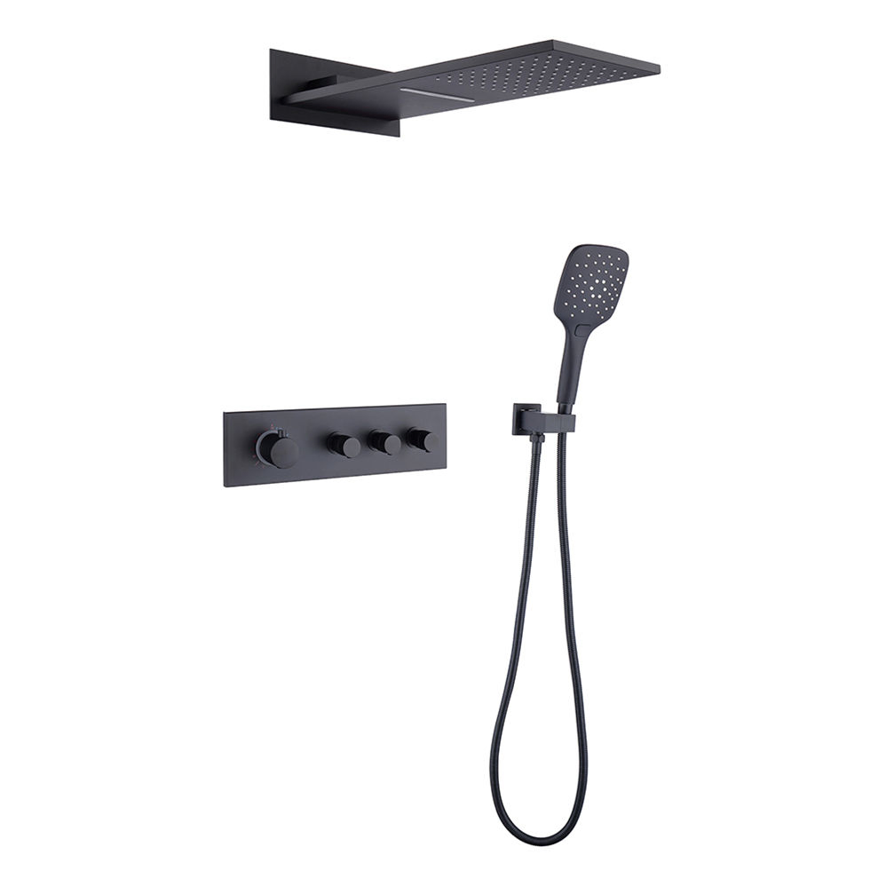 Luxury Modern Bathroom Bath Shower Faucet Head Black Wall-Mount Water Saving Hidden Concealed Rainfall Brass Shower Set