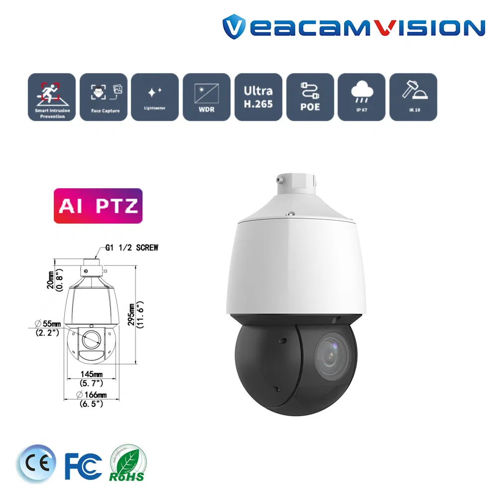 Network PTZ 100m IR 25X Zoom 4MP IP Poe Network Onvif Outdoor Security Video Waterproof IP67 Ik10 PTZ Speed Dome IP PTZ Camera with 25X Optical Zoom Af Lens