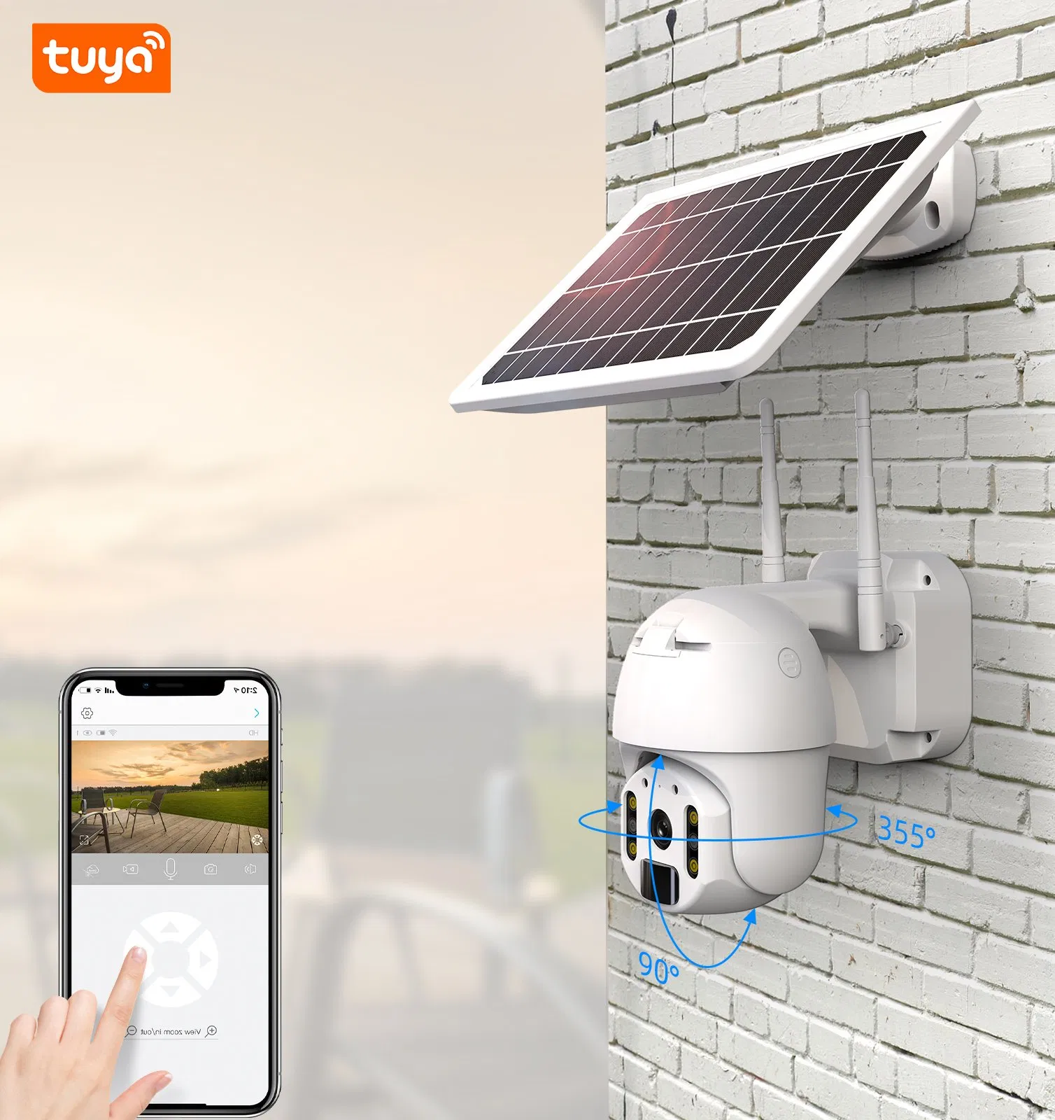 Tuya WiFi Solar Powered Wireless Battery Outdoor Security CCTV PTZ Dome 1080P IP Camera Work with Alexa and Google Home
