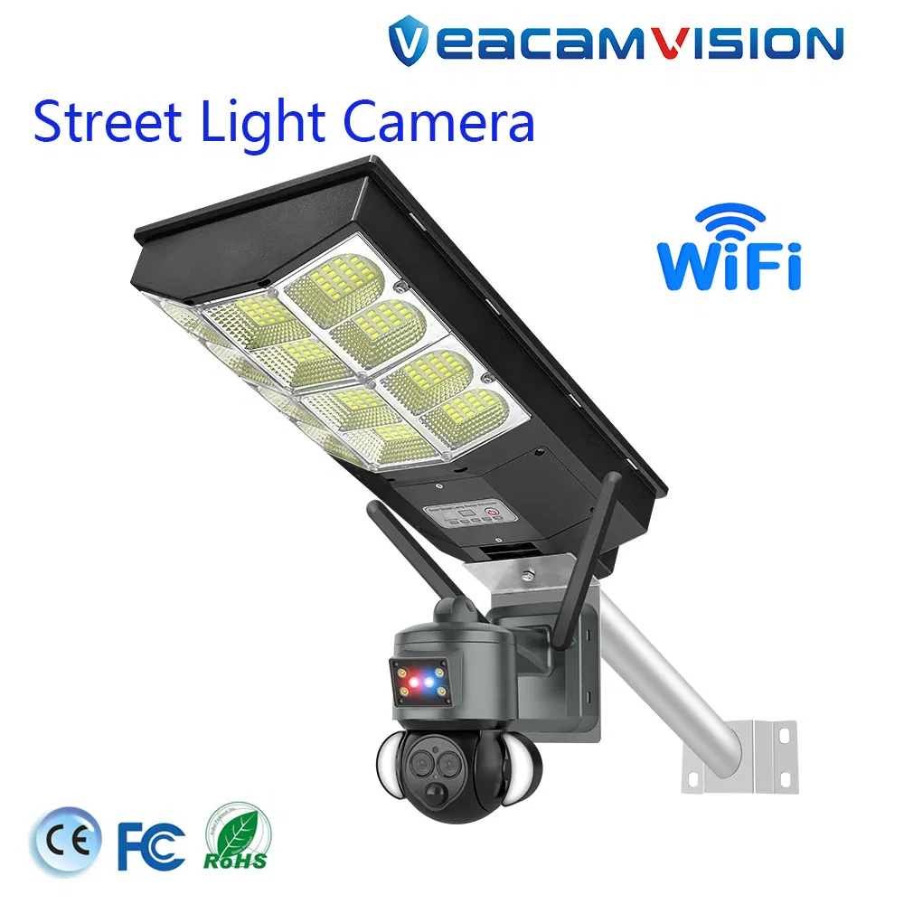 12X 4G WiFi 2 in 1 Home Smart Dual Lens Camera Street Light Lamp PTZ CCTV Camera with Full Color Night Vision Dual Lens SD Card Local Storage