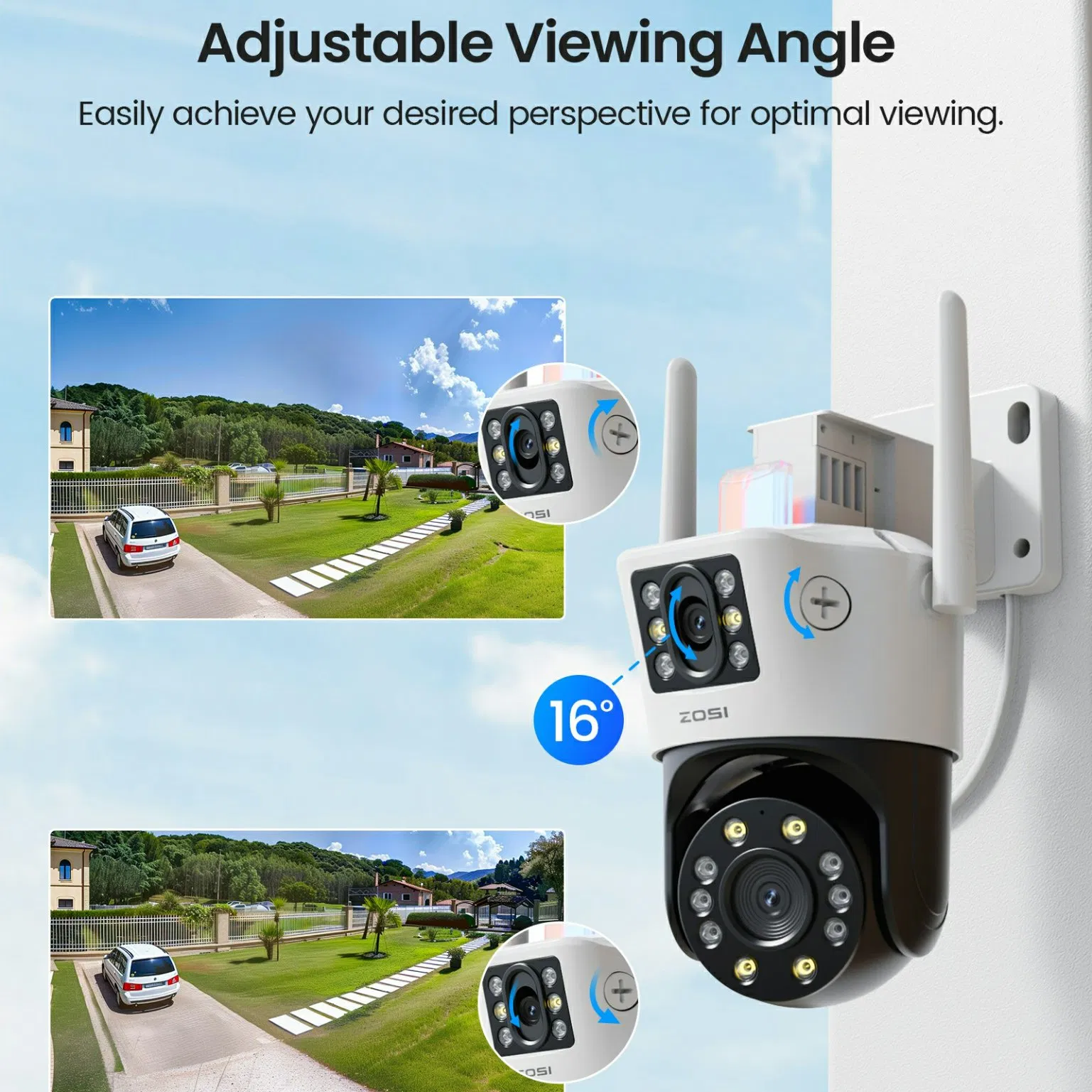 Zosi C298 Se 4MP Dual Lens WiFi Camera Ai Human / Vehicle Detection Two Way Audio Outdoor Security Cam