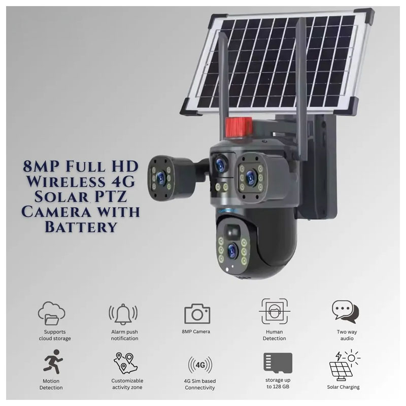 4G Solar Security Camera with Triple Lens, 6MP HD, Full Color Night Vision
