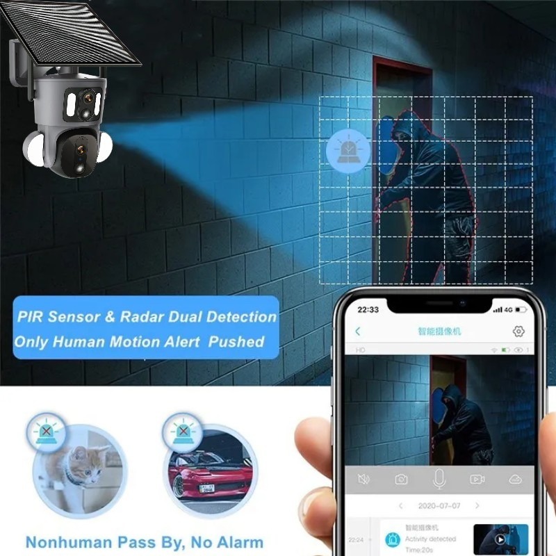 8MP Dual Lens Solar Battery Powered Wireless 4G WiFi Security IP Outdoor PTZ CCTV Solar Camera with Solar Panel