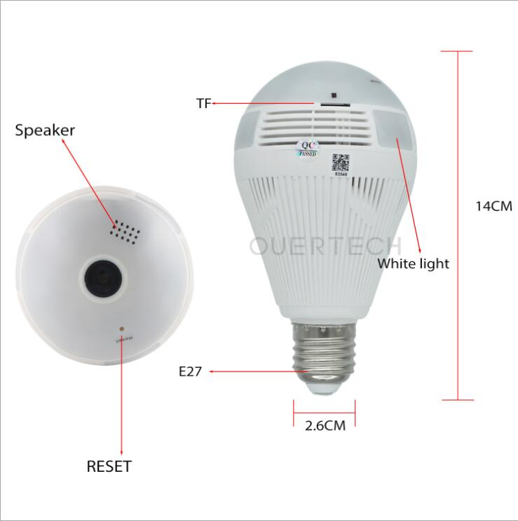 2020 Vidhon Fisheye 2.0 Megapixel Bulb CCTV Camera WiFi 360 Degree Surveillance Security Light Bulb Camera with SD Card Speaker