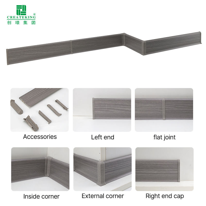 China Manufacturer OEM 70*15mm Hidden Nail PVC Base Moulding with LED Strip