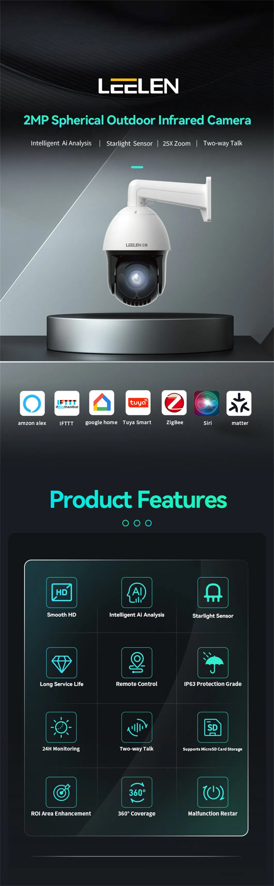 IP63 Waterproof Outdoor Night Vision Security PTZ Camera