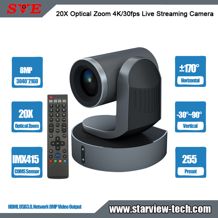 4K/30fps 20X Optical Zoom Ndi Optional HDMI / USB3.0 / IP PTZ Video Conference Camera Camera