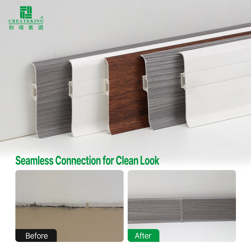 China Manufacturer OEM 70*15mm Hidden Nail PVC Base Moulding with LED Strip