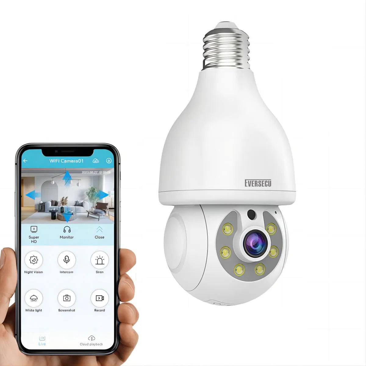 2K HD Light-Bulb Security Camera, Wireless 2.4GHz WiFi, 360° View, Auto Tracking, 2 Way Audio
