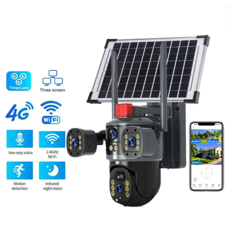 4G Solar CCTV Camera with Triple Lens, Full Color Night Vision, Outdoor Use