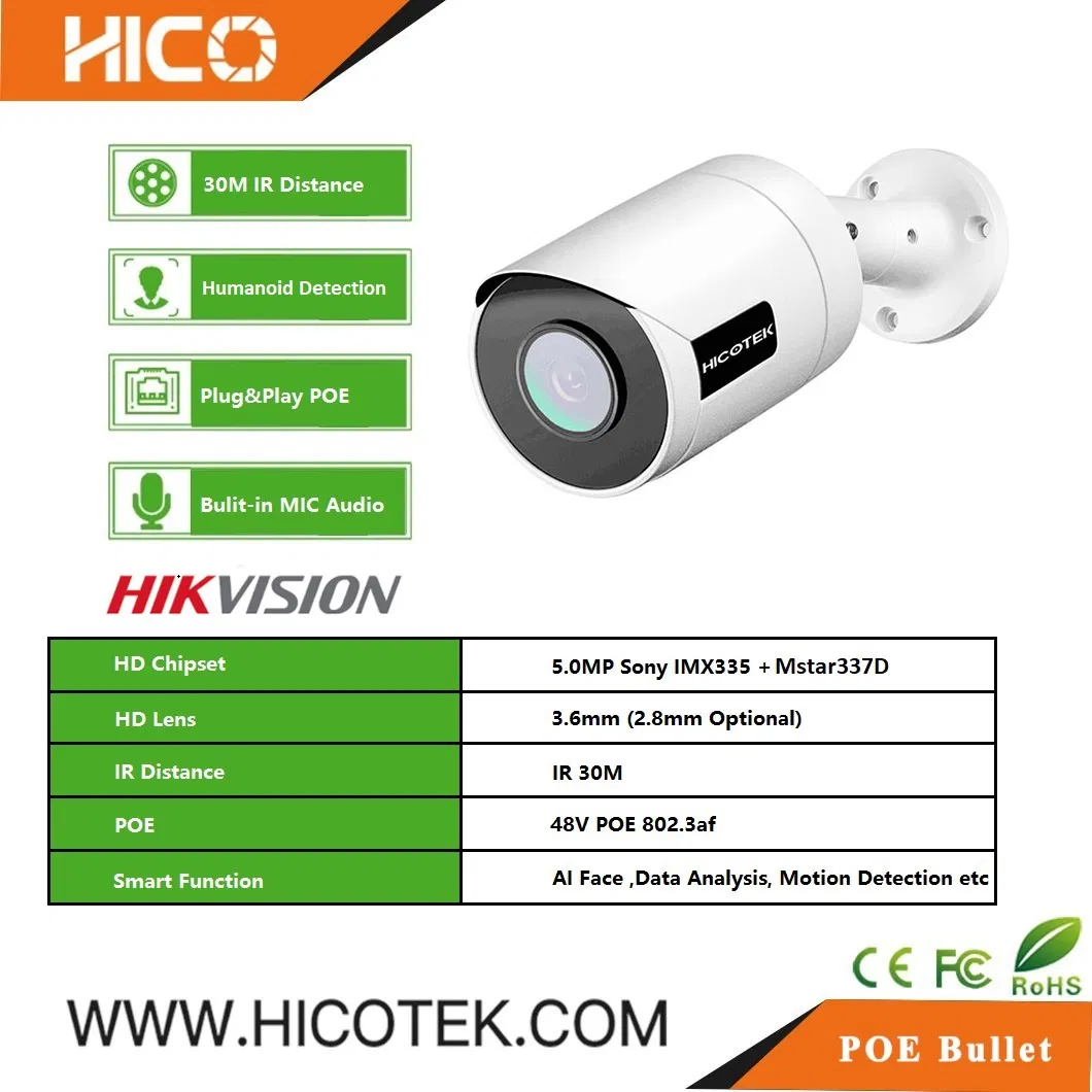 Hikvision Protocol P2p 12MP 4K 8MP 5MP Sony UHD CCTV IP Poe Waterproof Outdoor Camera Uniview NVR Video Surveillance Security Humanoid Detection