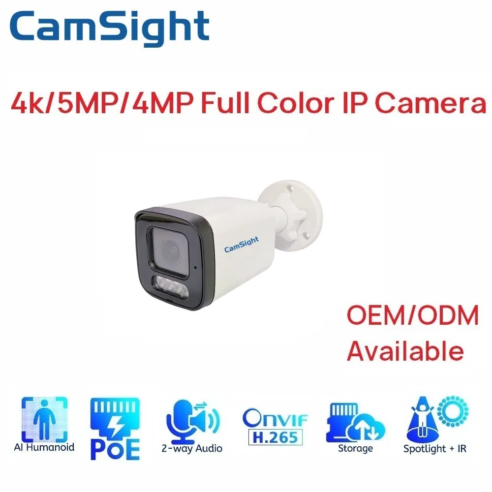 8MP 4K Ai Two Way Audio Colorvu Human Detection Poe IP Camera OEM ODM CCTV Security Bullet IP Camera Manufacturer