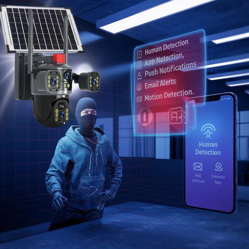 4G Solar CCTV Camera with Triple Lens, Full Color Night Vision, Outdoor Use