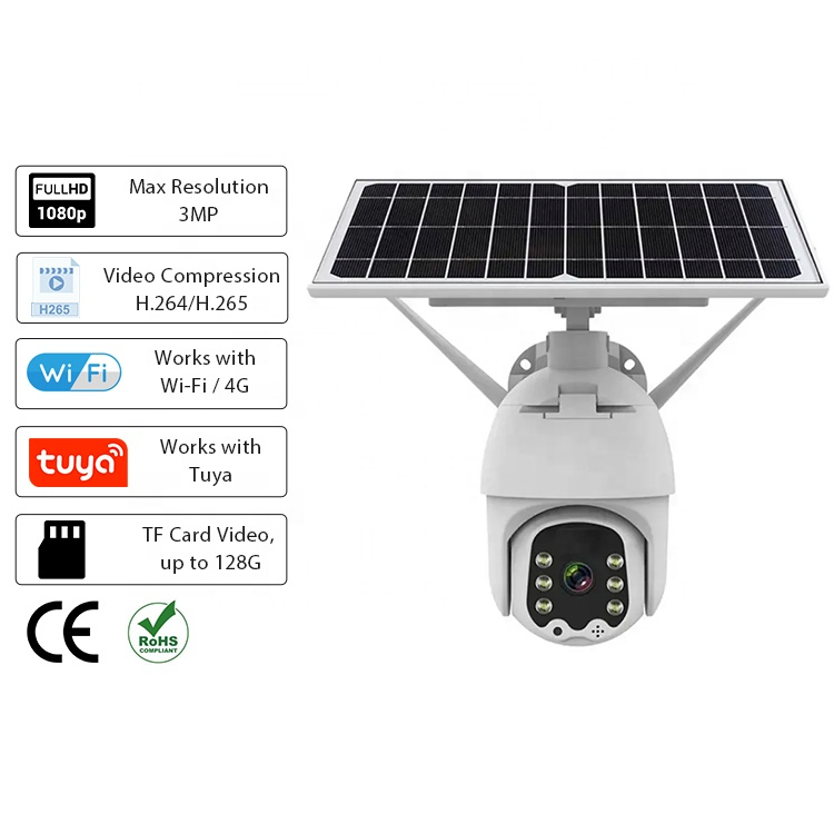Popular Security Cameras 3MP 2 Way Audio WiFi Tuya APP Smart PTZ Camera PIR Detection 4G SIM Card Solar Camera Outdoor