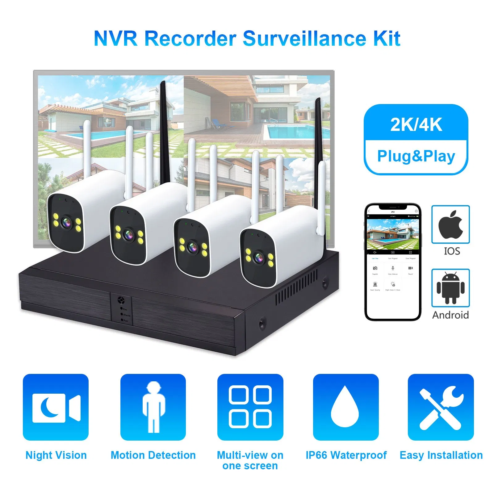 4K Dual-Lens Double Video Battery Solar Powered Camera WiFi CCTV Security Camera