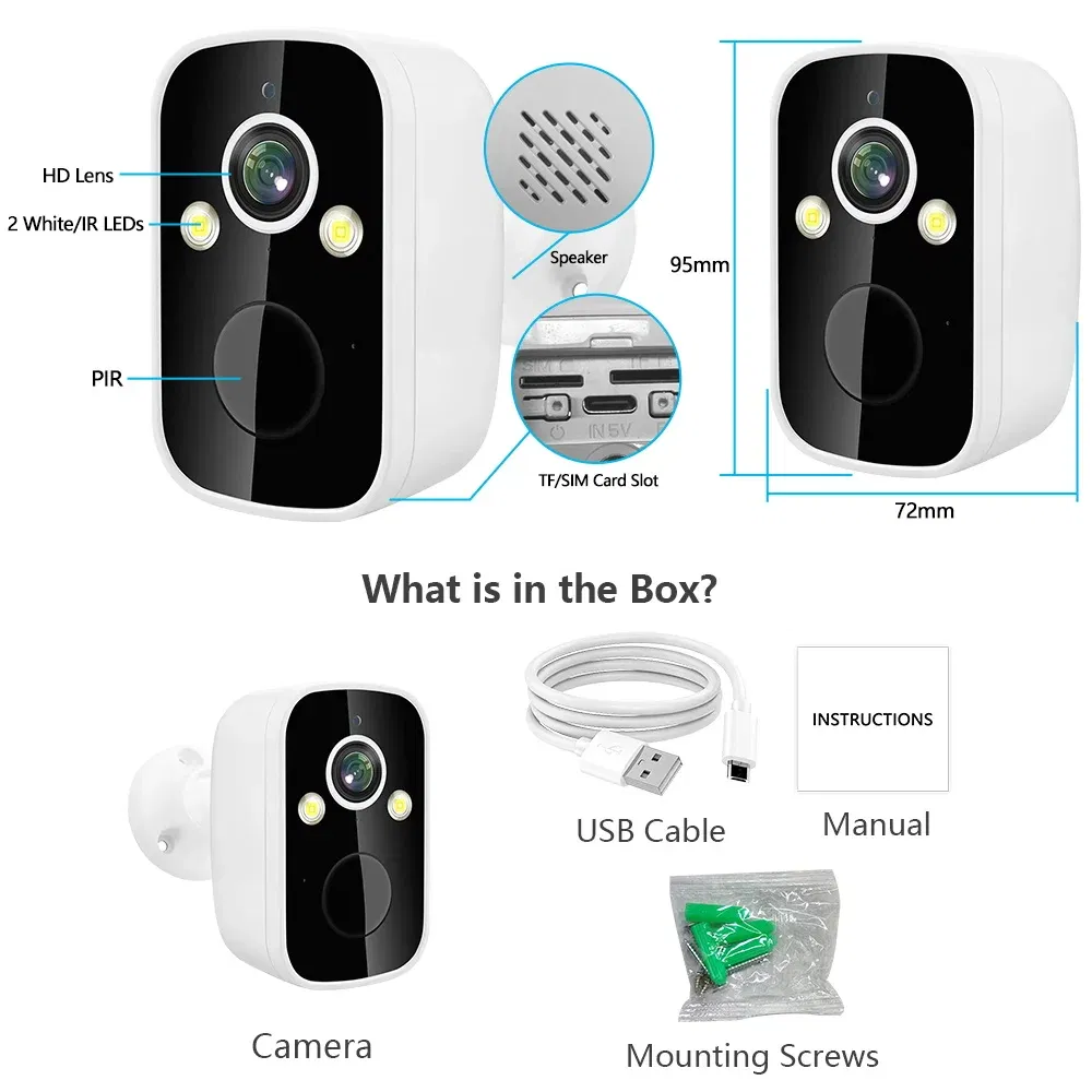 Smart Ai Battery Indoor HD 130 Degree Wide Angle WiFi Camera with PIR Motion Detection