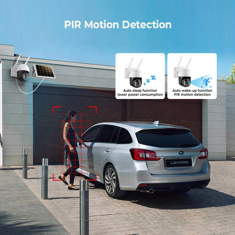 2K Solar PTZ Security Camera with Tuya, PIR, Two-Way Audio SD/Cloud Storage