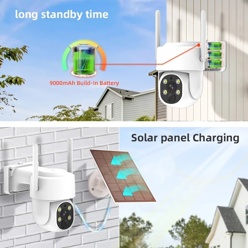 Battery Powered Solar Panel CCTV Video Surveil Outdoor Waterproof PIR Wireless WiFi IP Security PTZ Camera