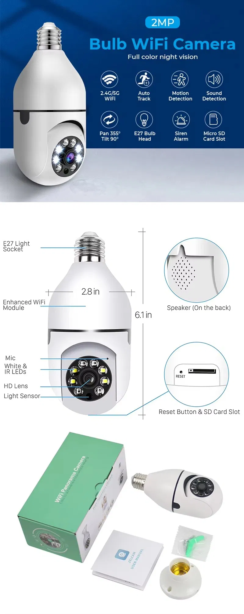 Home Security Human Motion Tracking Two Way Audio WiFi Light Bulb Camera