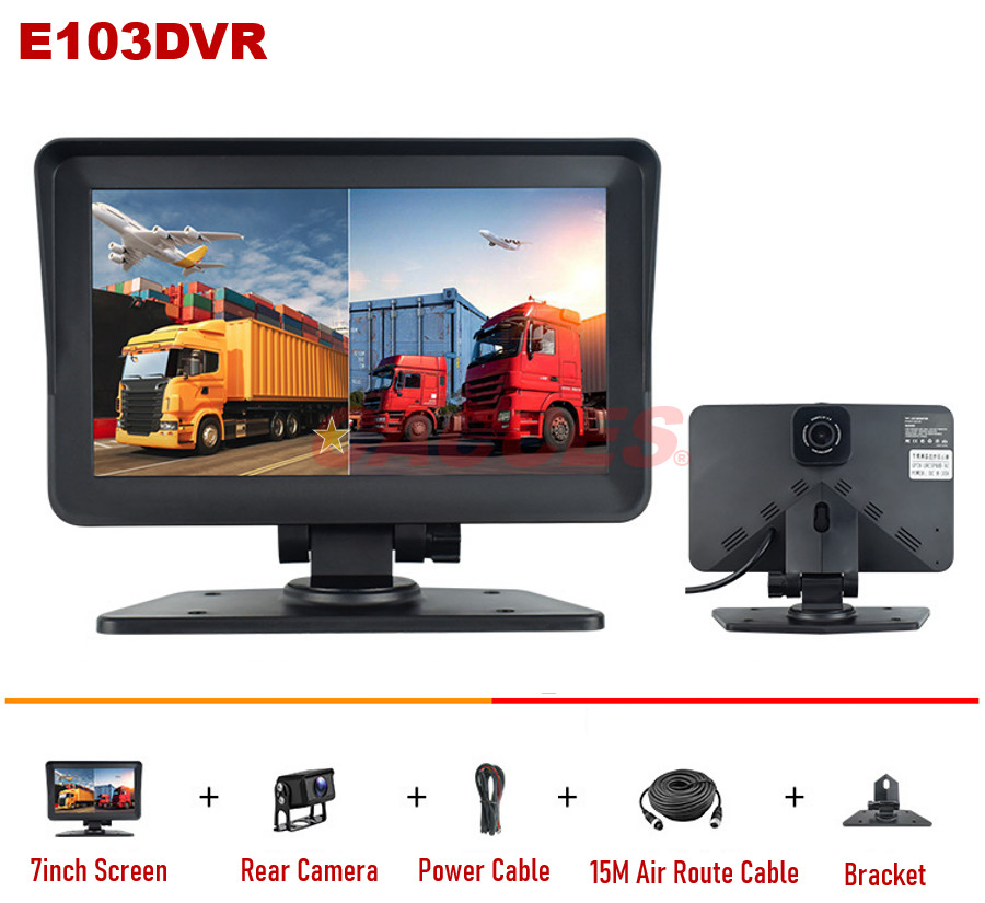 Dash Cam Recorder DVR for Trucks 7 Inch Monitor Blackbox Rear Camera View Full Color Ahd 1080P Video Security Loop Camcorder Night Vision Audio Record Micro SD