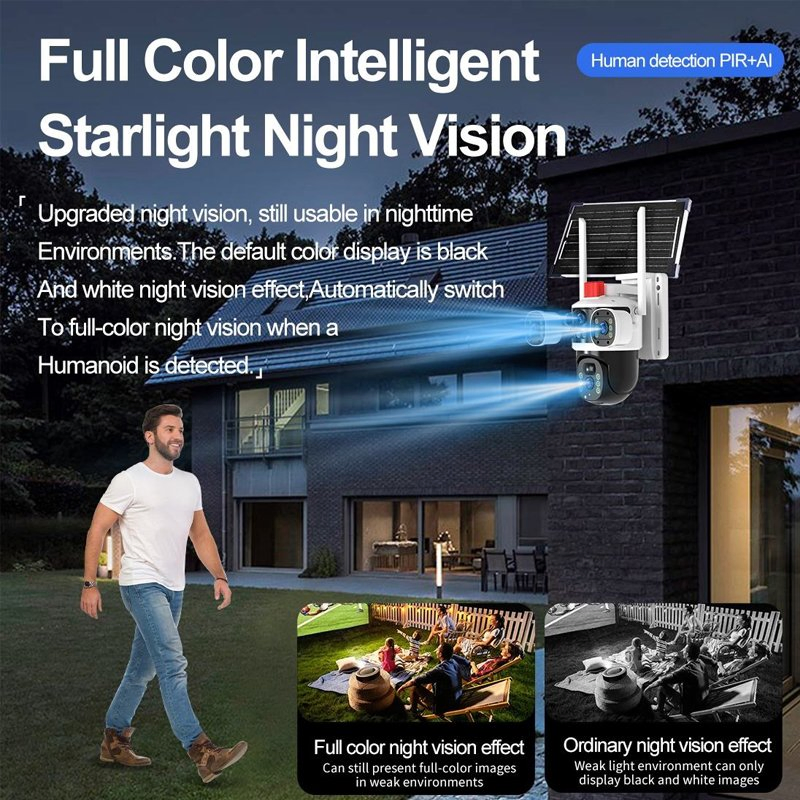 Factory Wholesale V380PRO 2K WiFi Outdoor Solar Security Camera 6MP Multiple Lens 3 Screen Night Vision PTZ Two-Way Audio Cloud