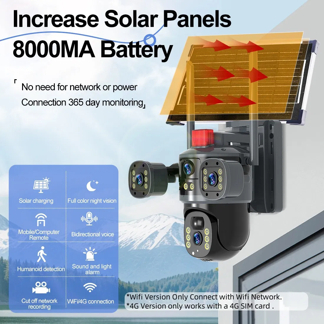 Solar Security Camera with 2-Way Audio, Wireless Outdoor Camera with WiFi &amp; Waterproof IP65