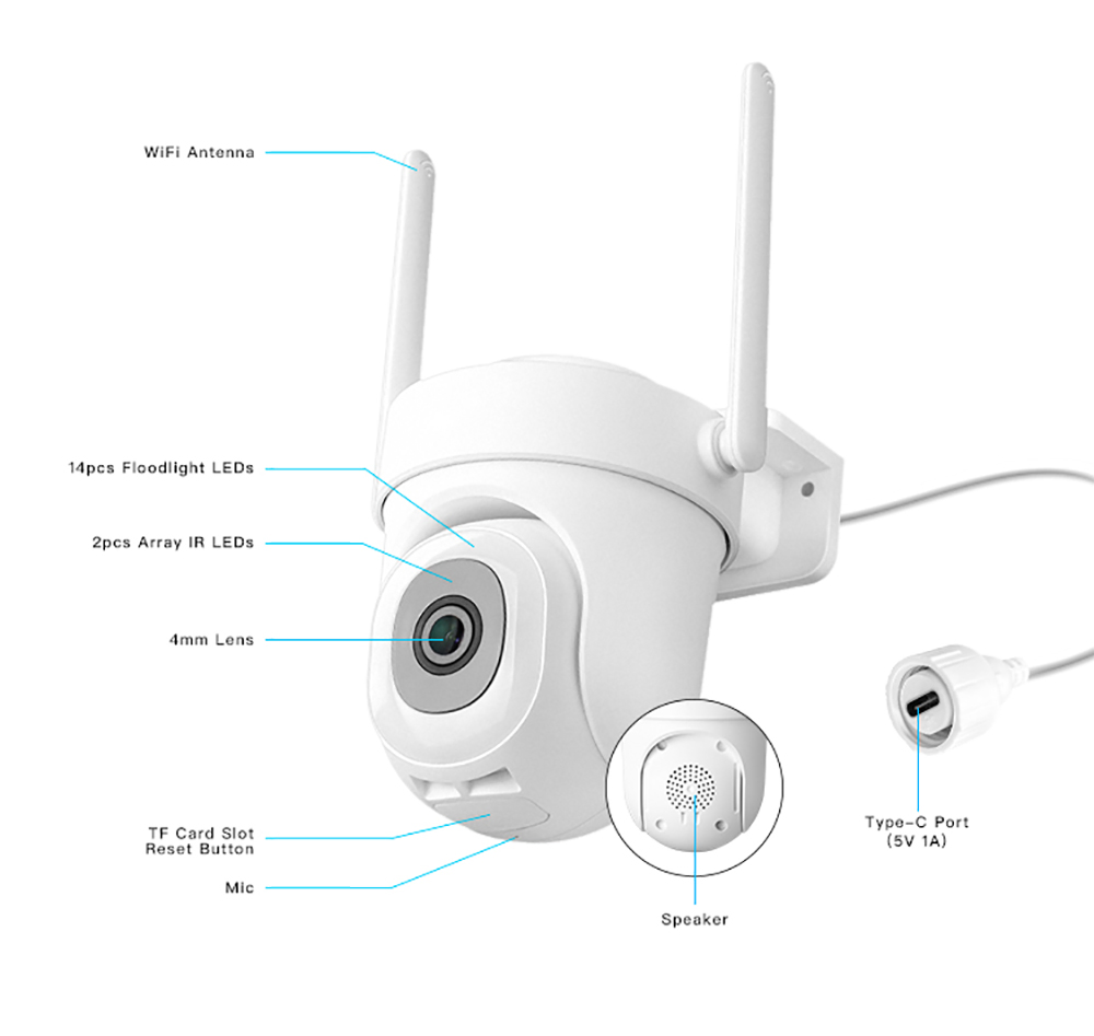 C1 4MP WiFi PTZ Home Security Wireless Surveillance Smart Motion Detection Alerts Full Color Night Vision Indoor Outdoor CCTV Camera