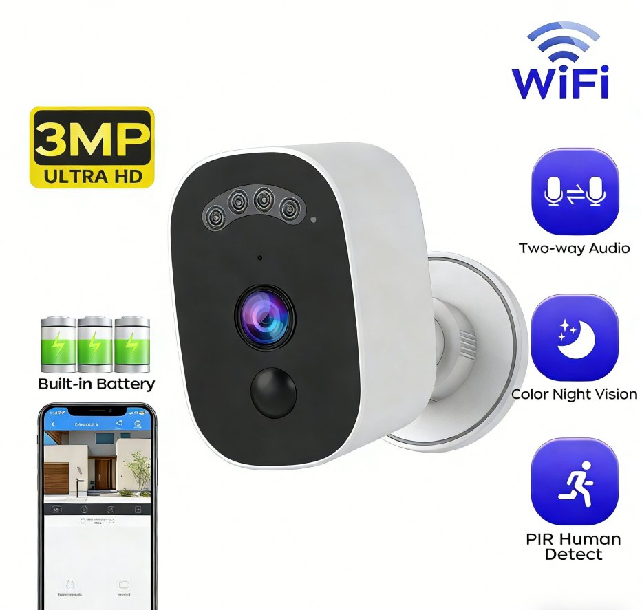 Battery-Powered Model, Wireless WiFi, Outdoor Water-Resistant (IP66) , Voice Intercom, Humanoid Surveillance, 3MP HD CCTV Camera