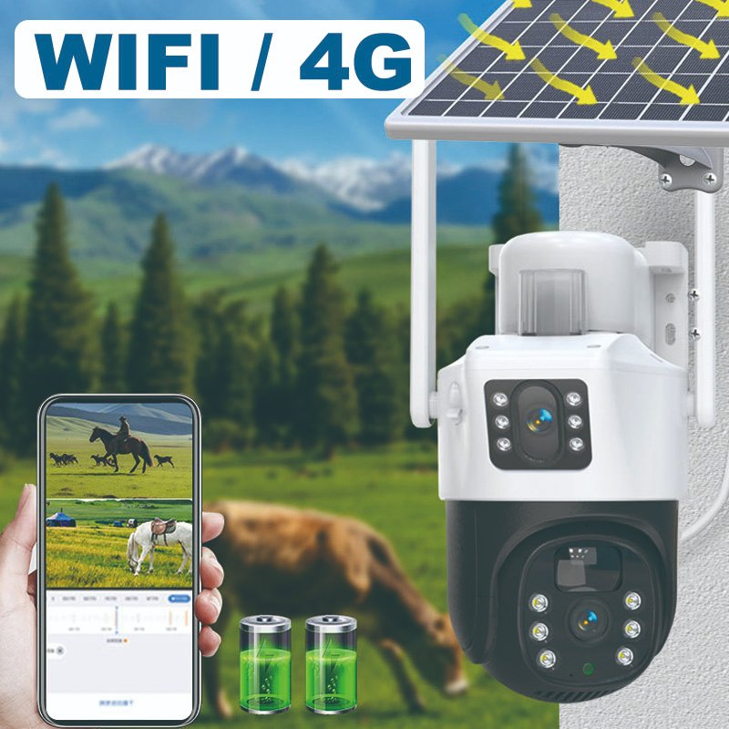 Solar 4G SIM Card IP Camera Outdoor Waterproof PIR Human Detect PTZ Camera 24 Hours Recording