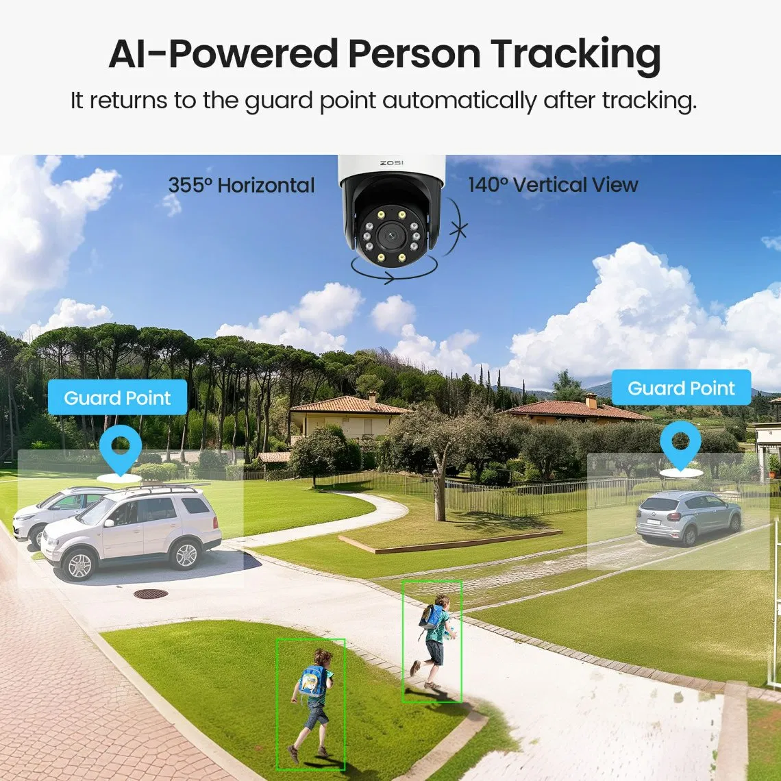 Zosi C298 Se 4MP Dual Lens WiFi Camera Ai Human / Vehicle Detection Two Way Audio Outdoor Security Cam