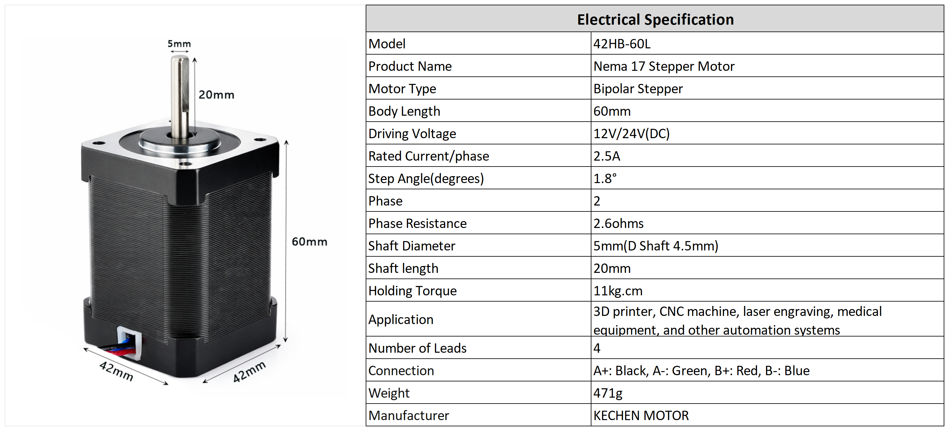 NEMA 17 Hybrid Stepper Motor 42*42*60mm High Precision Stepper Motor Manufacturer