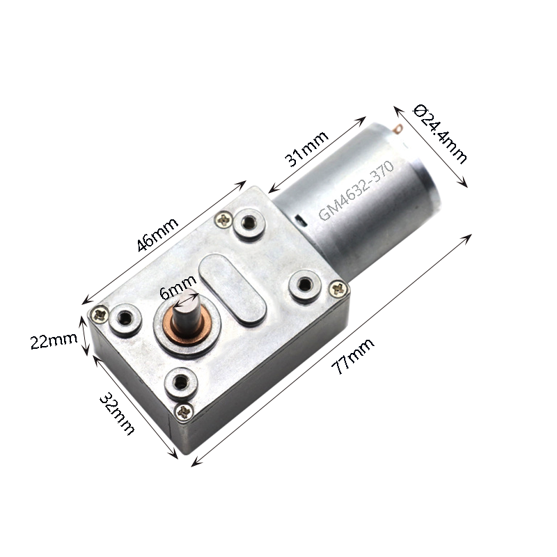 12V/24V Right Angle Mini DC Motor 4632-370 Brushed Worm Gear Permanent Magnet Perpendicular Transmission Brush Commutation