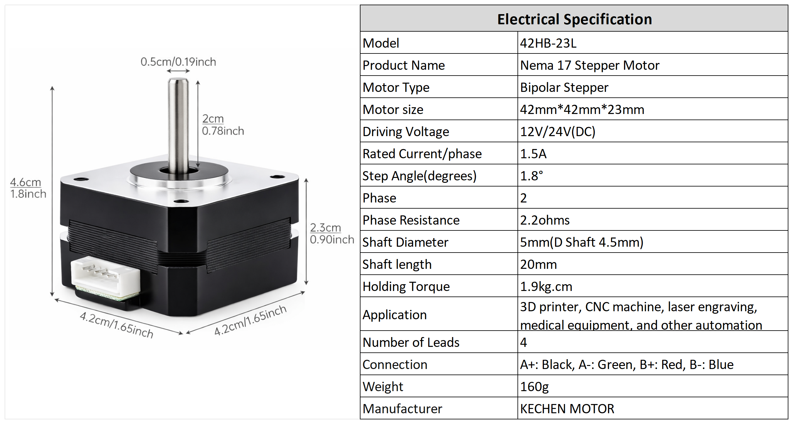 Supplier NEMA 17 Stepper Motor 42*42*23 mm Compact Hybrid Stepper High-Torque NEMA 17 Stepping Motor, 42mm Frame