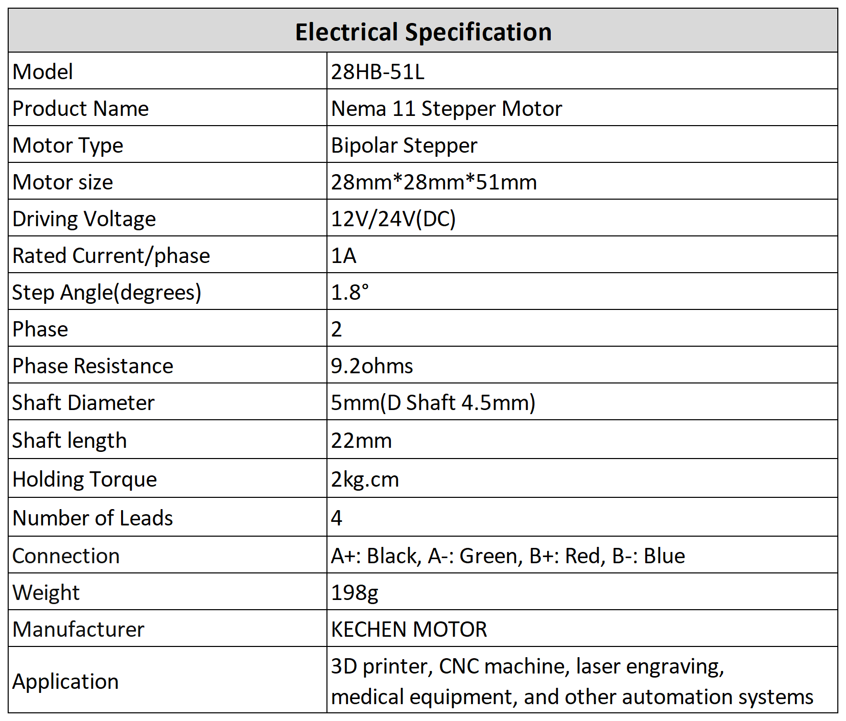 Nema 11 Series High Precision 2 Phase 4 Wires 28mm*32mm Hybrid Stepper Motor for Medical Imaging Positioning Systems