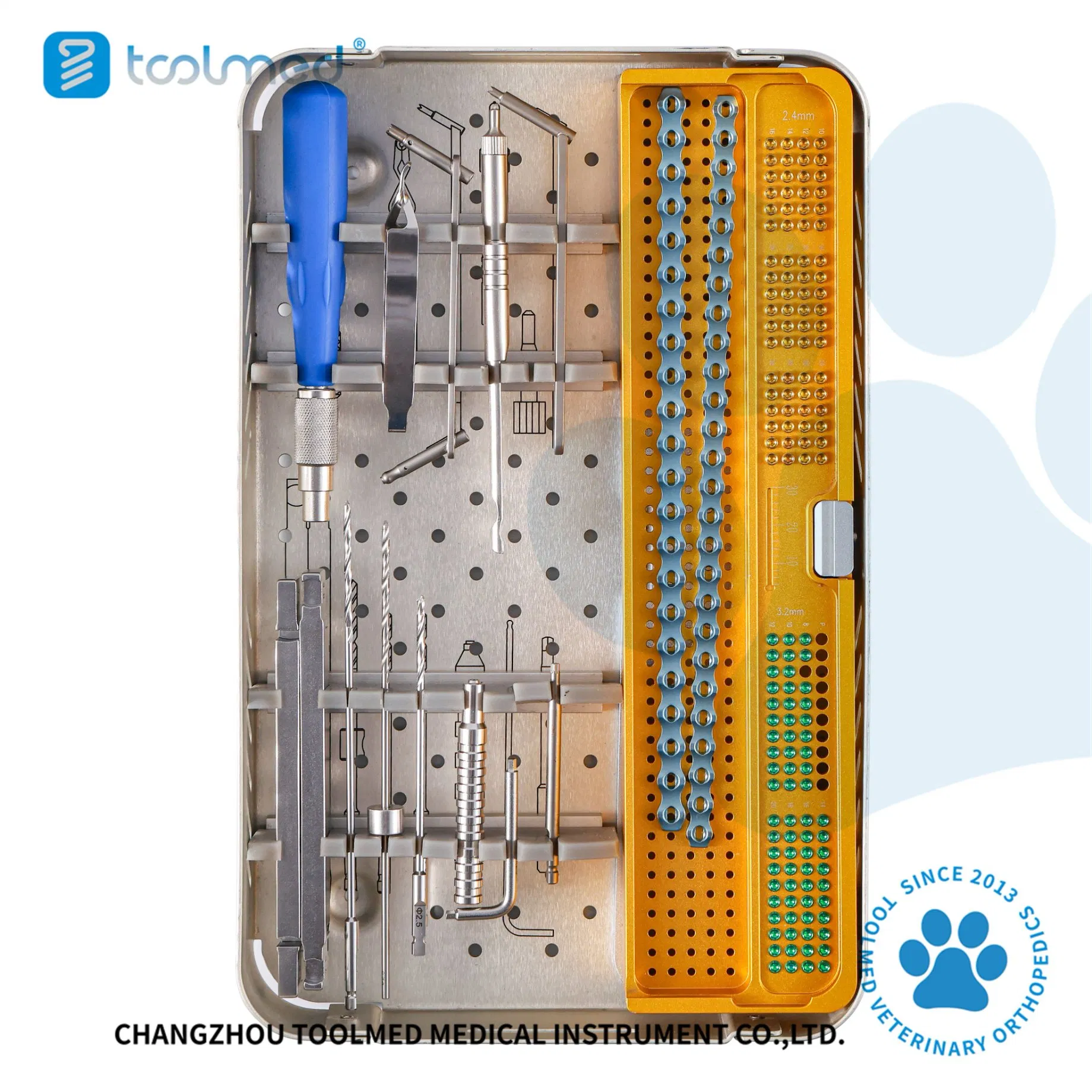 Factory Sale 1.6/2.4/3.2/4.0mm Veterinary Orthopaedic Alps Reconstruction Locking Plate Screw Instruments Kit Set for Vet Orthopedic Surgery