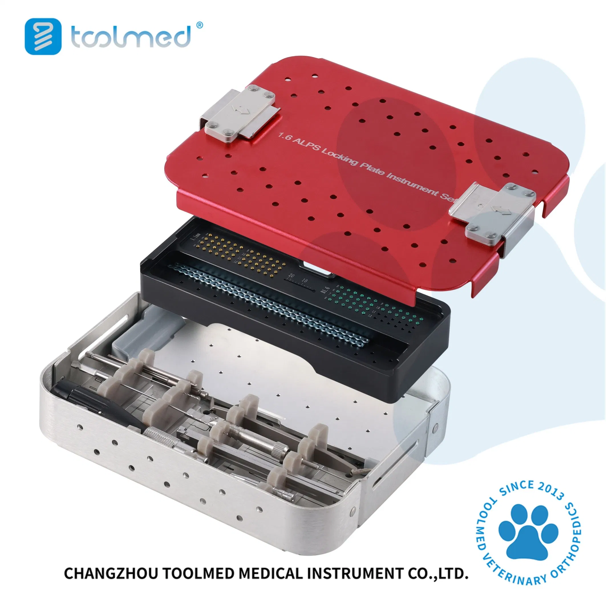 Factory Sale 1.6/2.4/3.2/4.0mm Veterinary Orthopaedic Alps Reconstruction Locking Plate Screw Instruments Kit Set for Vet Orthopedic Surgery