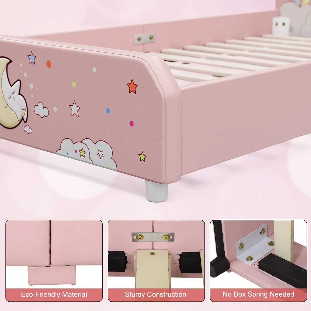 Cama tapizada para niñas, cama plataforma twin para niños