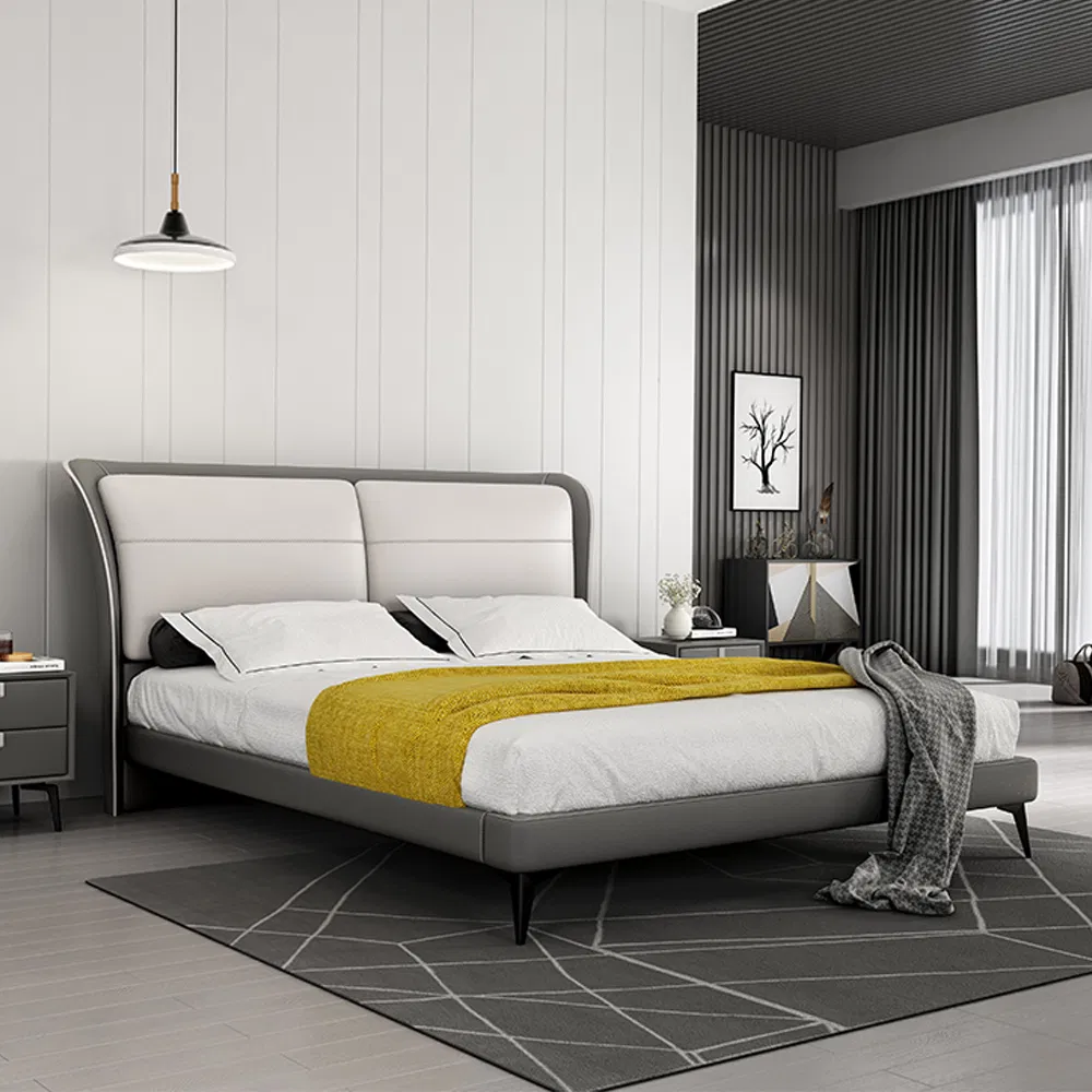 Cama doble de cuero tamaño queen king con cabecera de marco moderno