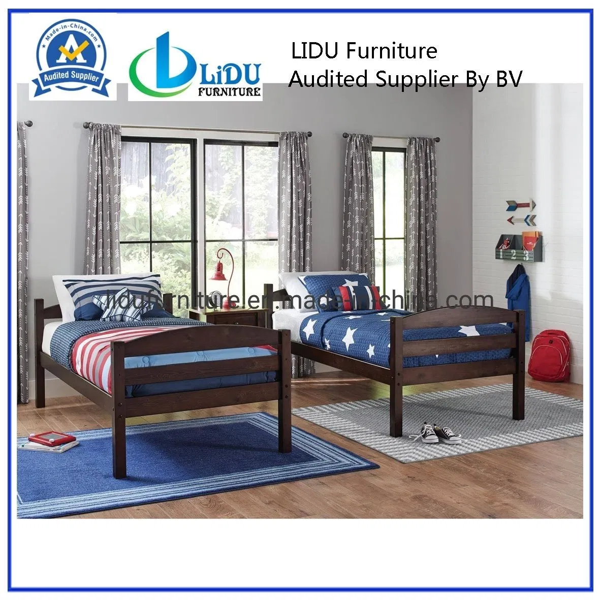 Cama litera de madera maciza con escalera cama de alta calidad para niños