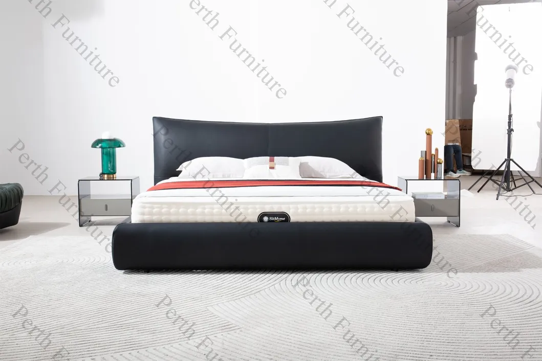 Cama contemporánea suave con patas de metal, marco de madera maciza, cuero genuino y tela para muebles del hogar, dormitorio de moda Mxt-888 cama