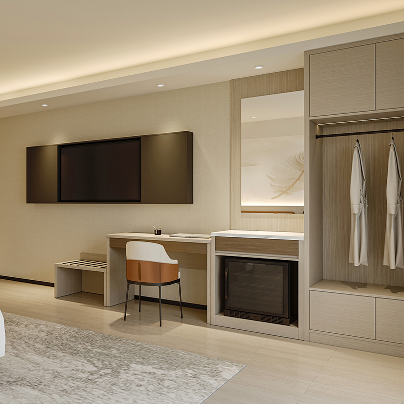 Conjunto de dormitorio de hotel de lujo personalizable de Foshan con E0 grado de tablero