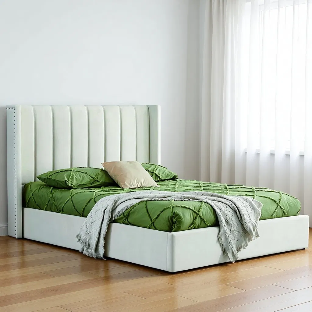 Estructura de Cama Blanca de Cuero Sintético Tapizada Cama Queen con Almacenamiento Cama de Lujo Italiana Tamaño King Cama Doble con Almacenamiento