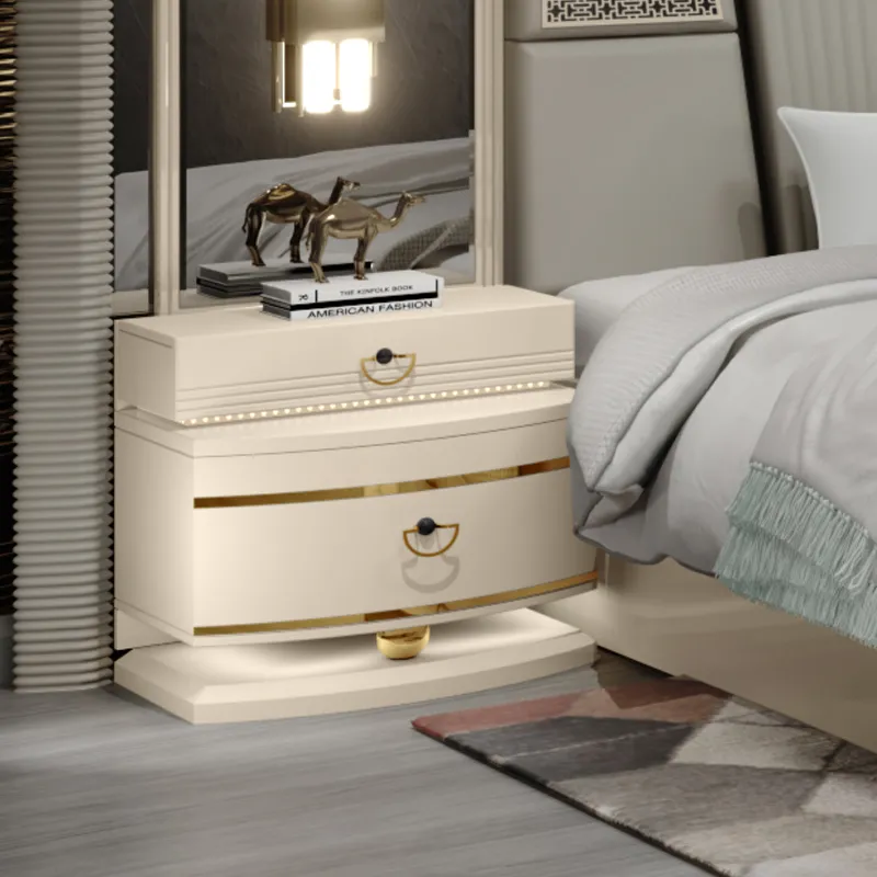 Conjunto completo de muebles de dormitorio de lujo con cama king de cuero doble, armario y tocador de diseño moderno al por mayor